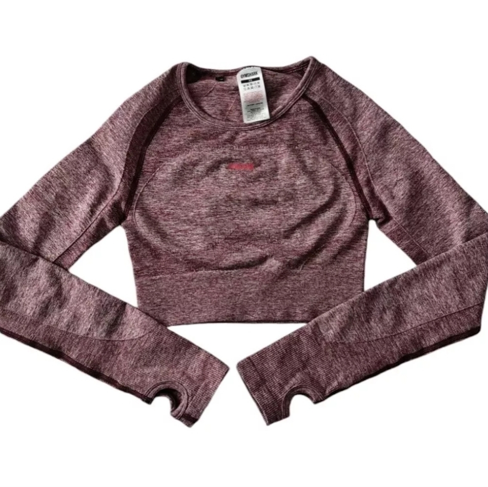 GymShark Vital Seamless Long Sleeve Crop Top Berry Red XS